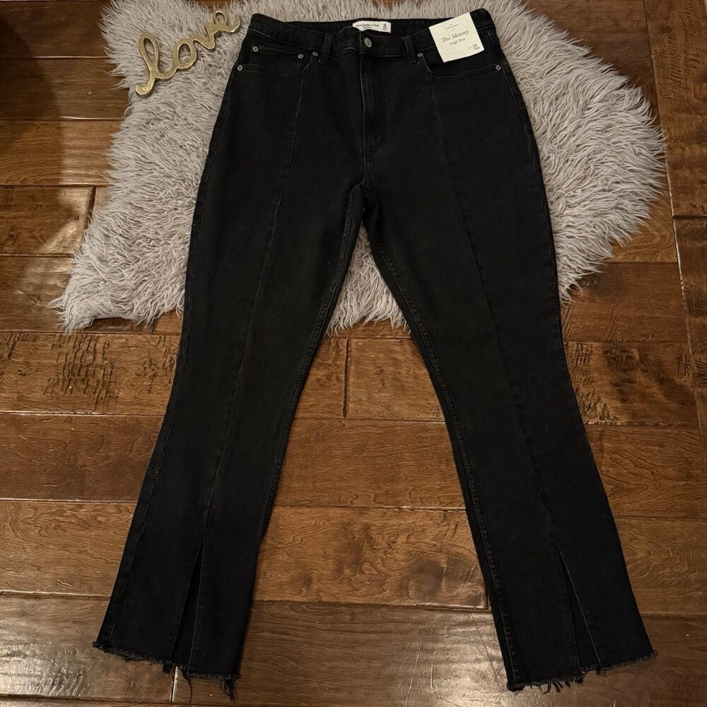 Abercrombie & Fitch The Skinny High Rise Denim Jeans Black Size 32 Short 14 New
